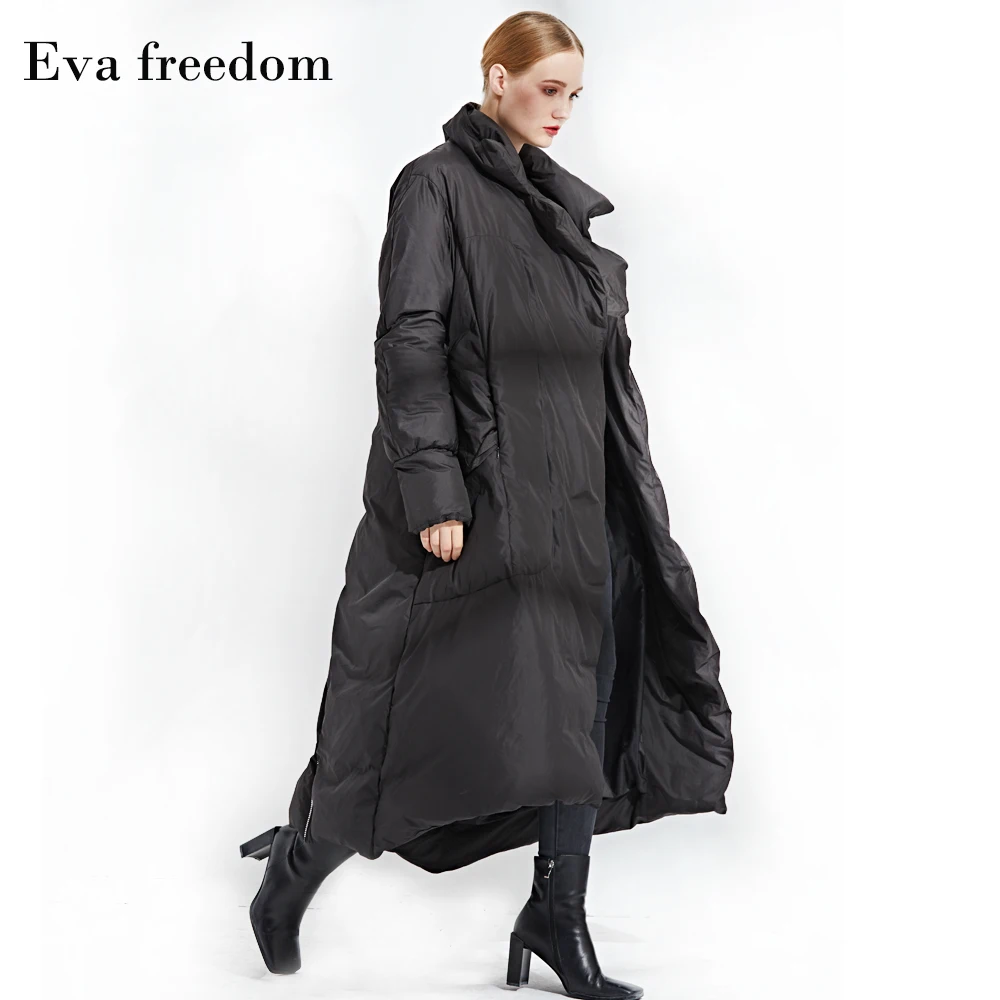 Coat women's winter white duck down new coat mid-length warm fashion loose thick down jacket black