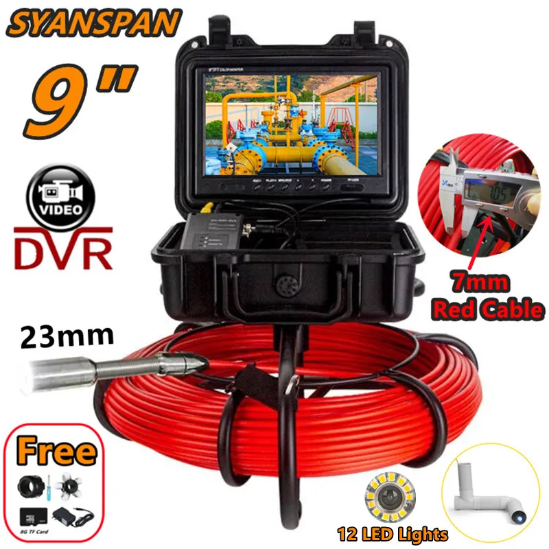9" DVR 2050M HD Screen SYANSPAN Pipe Inspection Camera,7mm Diameter