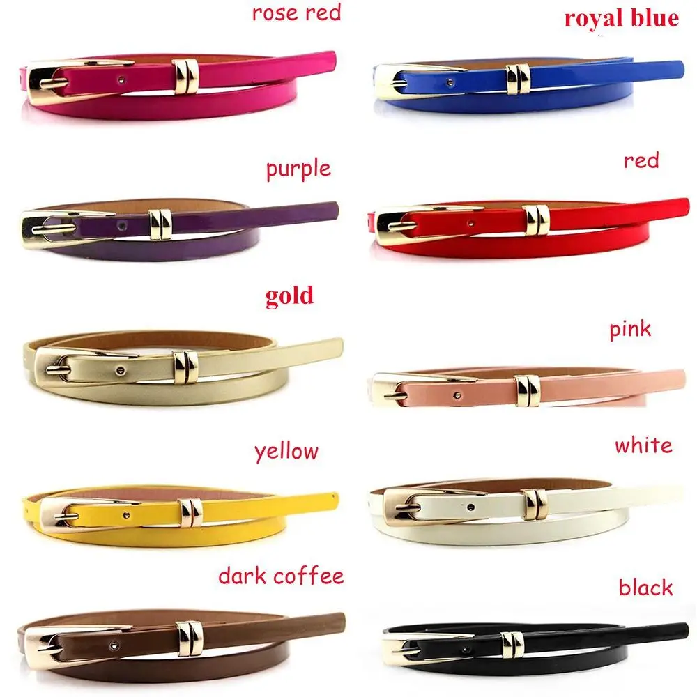 Fashionable PU Leather Narrow Belt with Multicolor Decoration