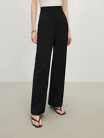 FSLE 2025 Summer Women’s Relaxed Straight Leg Trousers – Fluid Draped & Slimming Casual Loose Black Pants 25FS12304