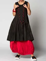 Women Summer Cake Dress Casual Round Neck Sleeveless Fake Two Pieces Gathered Indie Folk Patchwork Loose Maxi Dress Plus Size - Image 4