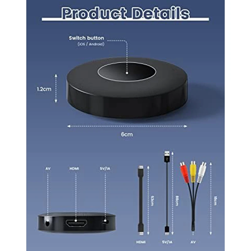 Wireless -Compatible Display Dongle Adapter Plastic No Need APP Video/Audio From Laptop, PC, Smartphone To HDTV Projector