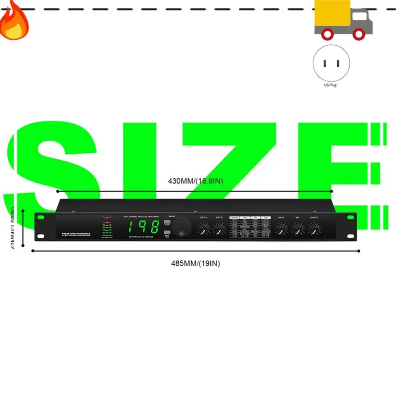 Professional Digital Reverberation Multi Effect DSP Processor Audio Processor Equalizer Durable Easy Install US PLUG