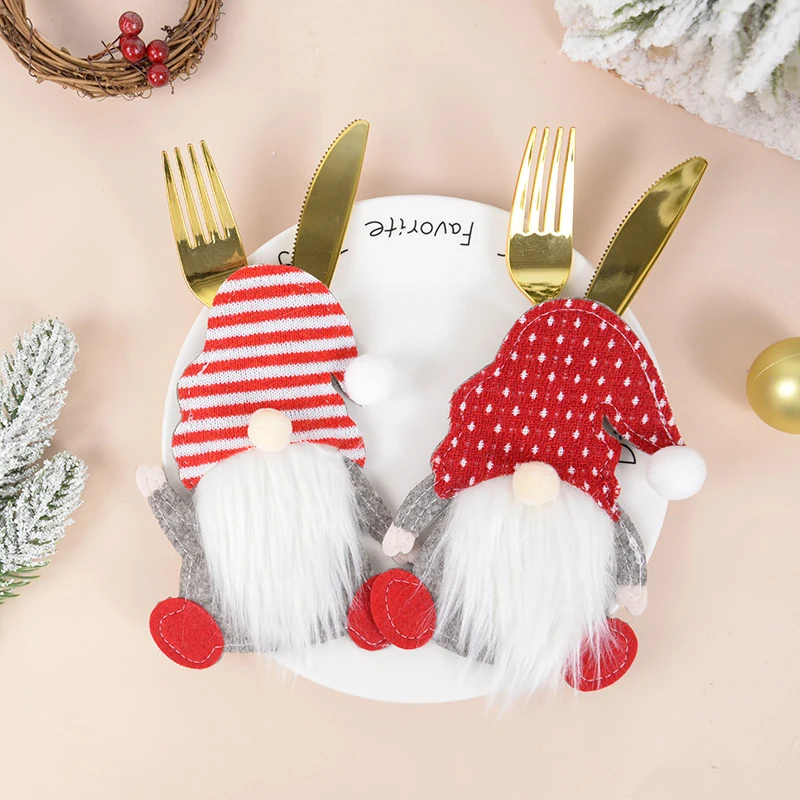 

2pcs/set Christmas Faceless Doll Cutlery Cover Santa Claus Gnome Fork Knife Tableware Holder Xmas Party Table Dinner Decoration