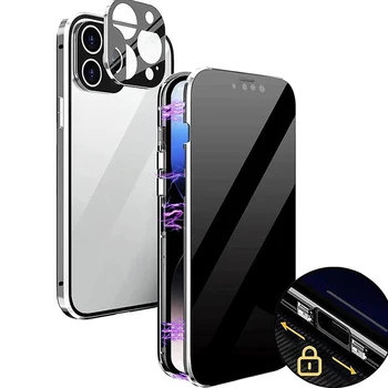 Custodia Magnetica Anti-spionaggio in Vetro con Protezione Completa per iPhone 17 16 15 14 13 12 Pro Max, Cover Privacy con Protezione Fotocamera