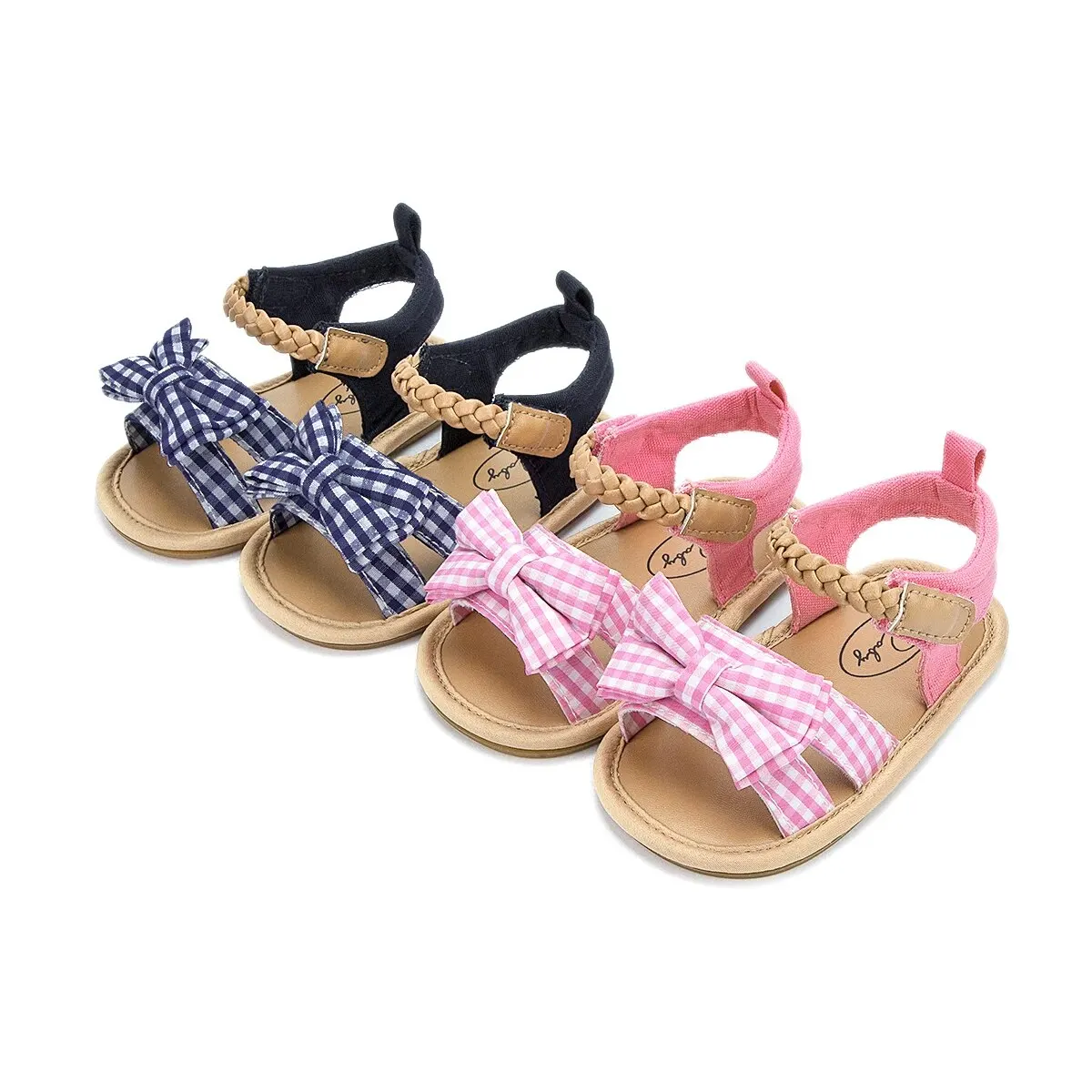 Meckior Summer Baby Girl Sandals Baby Shoes Bow Plaid Infants Girl Garden Sandals Newborn Anti-slip Rubber Bottom First Walkers