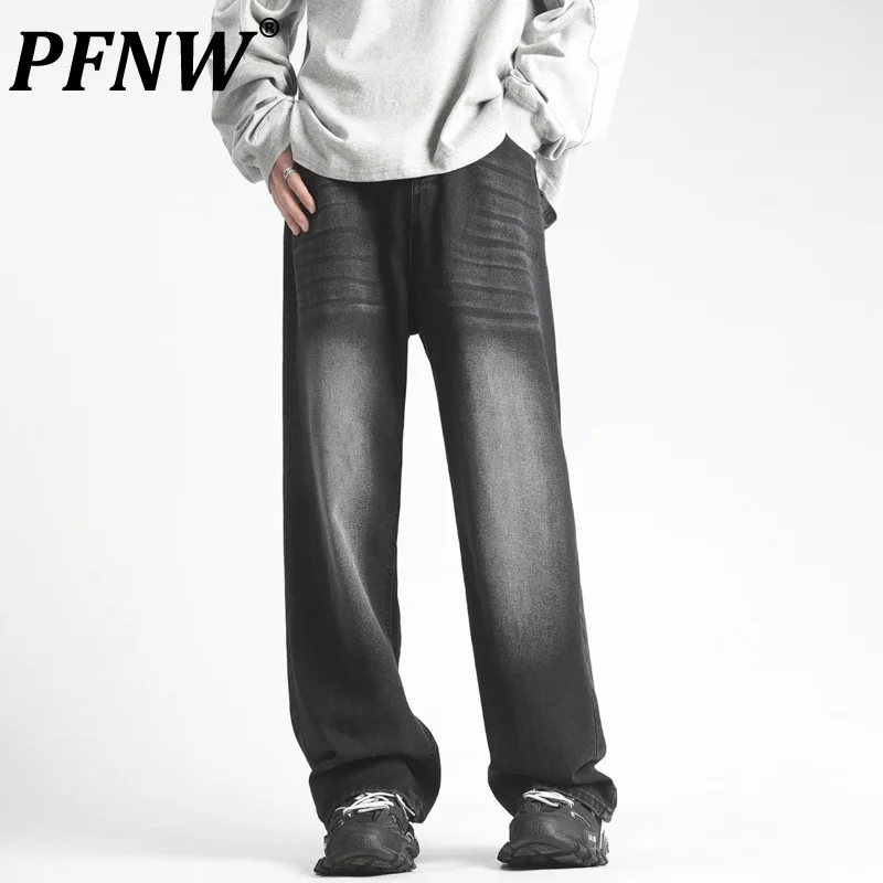 

PFNW American Stylish Men's Jeans High Street Worn Out Male Denim Pants Wide Leg Straight Trousers 2024 Spring Chic New 28W3098