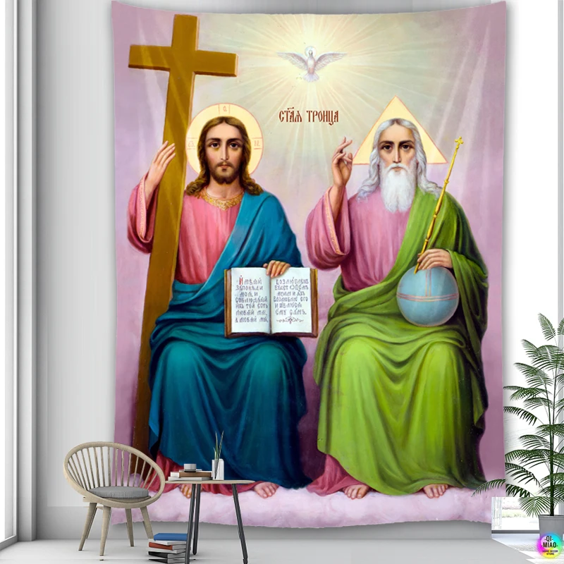 Tapestry Decor Christ Trinity Virgin Jesus Home Decor Angel Holy Icons Room Wall Hanging Christian Holiday Murals