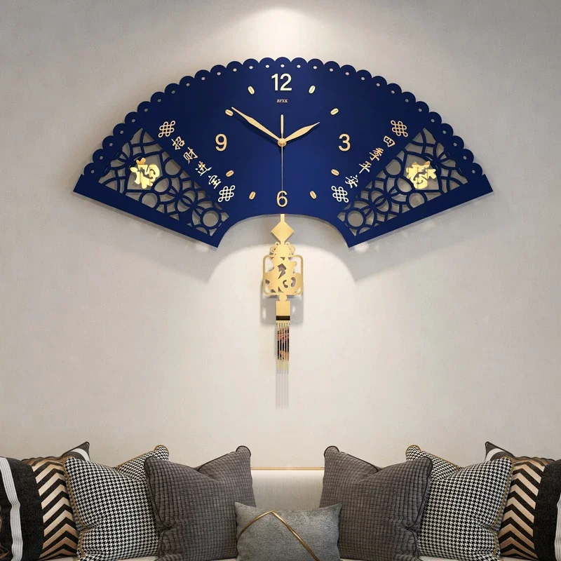 

Chinese wall clock living room Chinese style new Chinese fan-shaped light luxury decorative wall clock home atmospheric clock