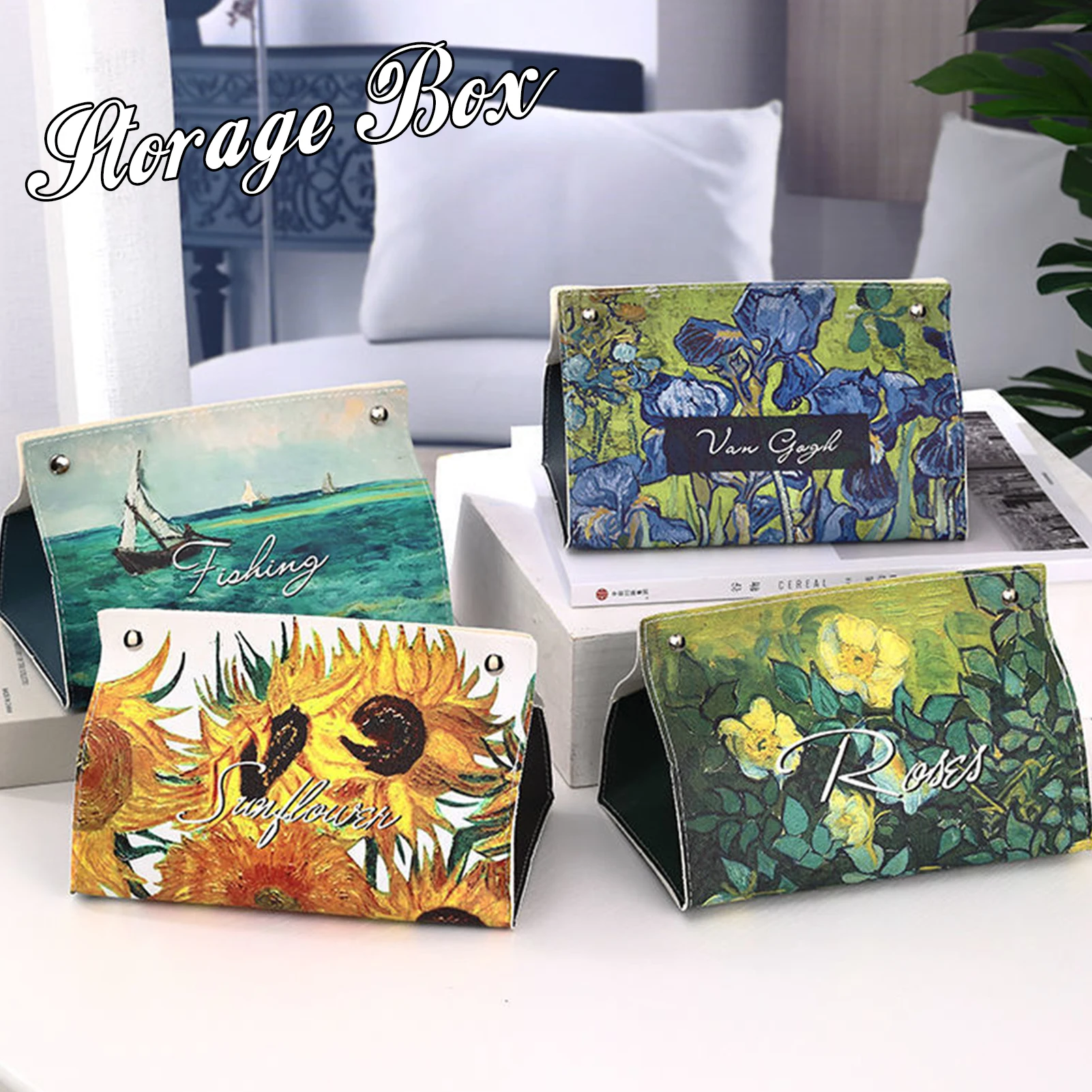 Leather Tissue Holder Oil Painting Tissue Box Bedroom Kitchen Storage Box Napkin Holder For Home Office Desk Decoration 4