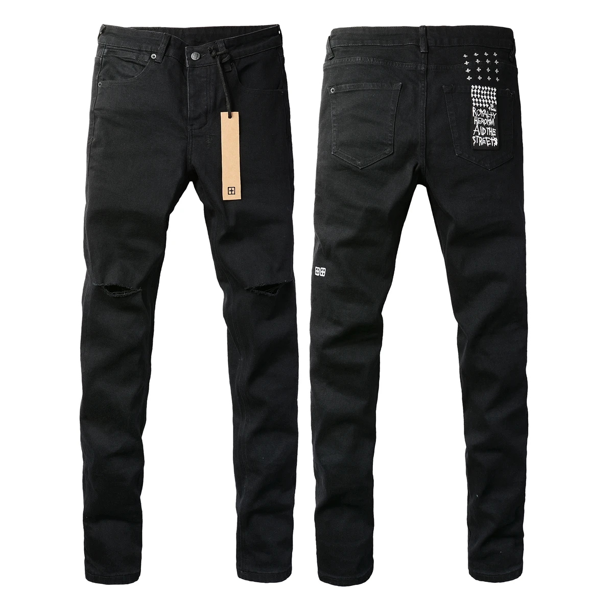 Black classic jeans men's High street slim stretch washed wear-resistant ripped jeans 3005