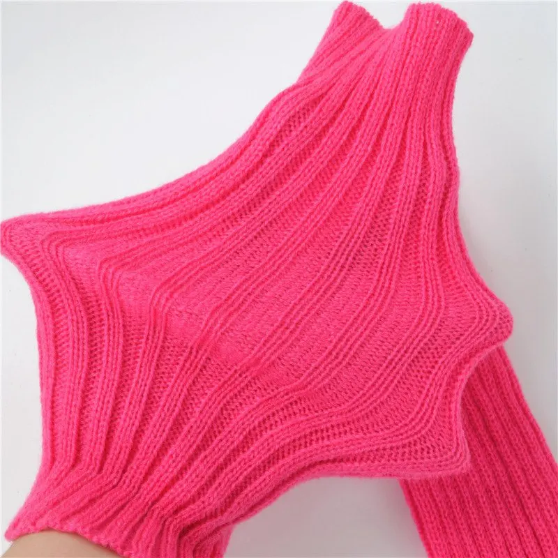 Winter Knitted Fingerless Gloves Warm Cycling Thumb Hole Arm Sleeve Windproof Women Stretchy Outdoor Running Hiking Mittens