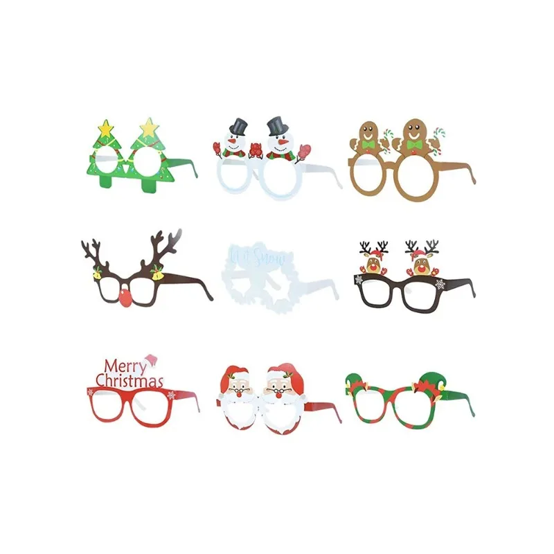 9Pcs/Set Merry Christmas Photo Props Santa Claus Snowman Elk Paper Glasses Kids Christmas New Year Party Supplies