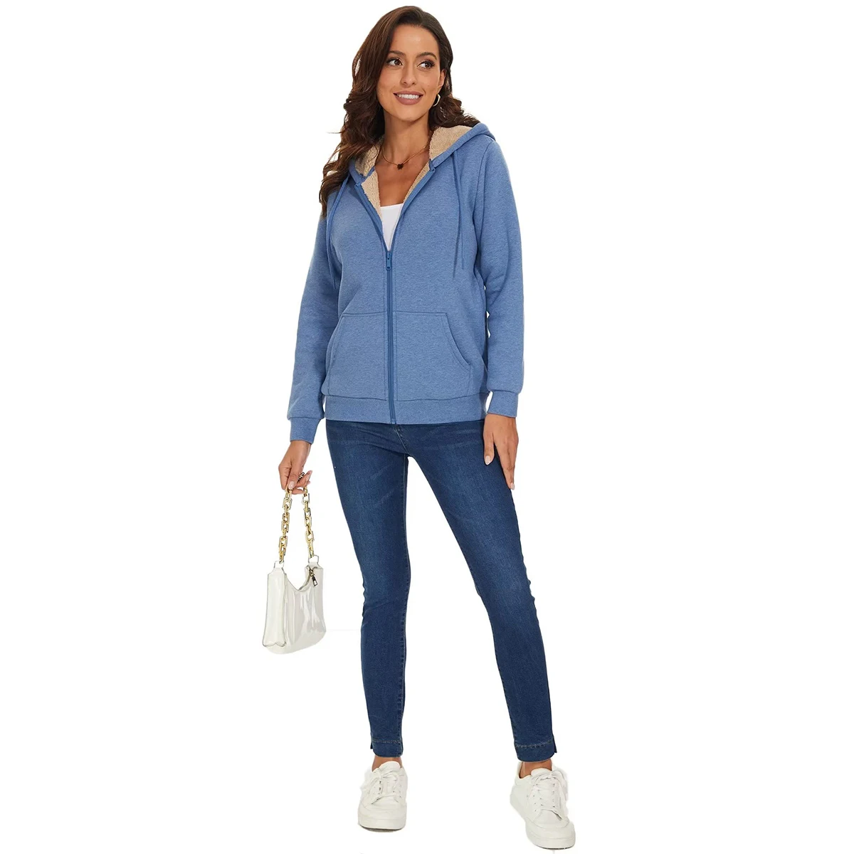 Sherpa-Lined Fleece Zip-Up Hoodie Jacket 