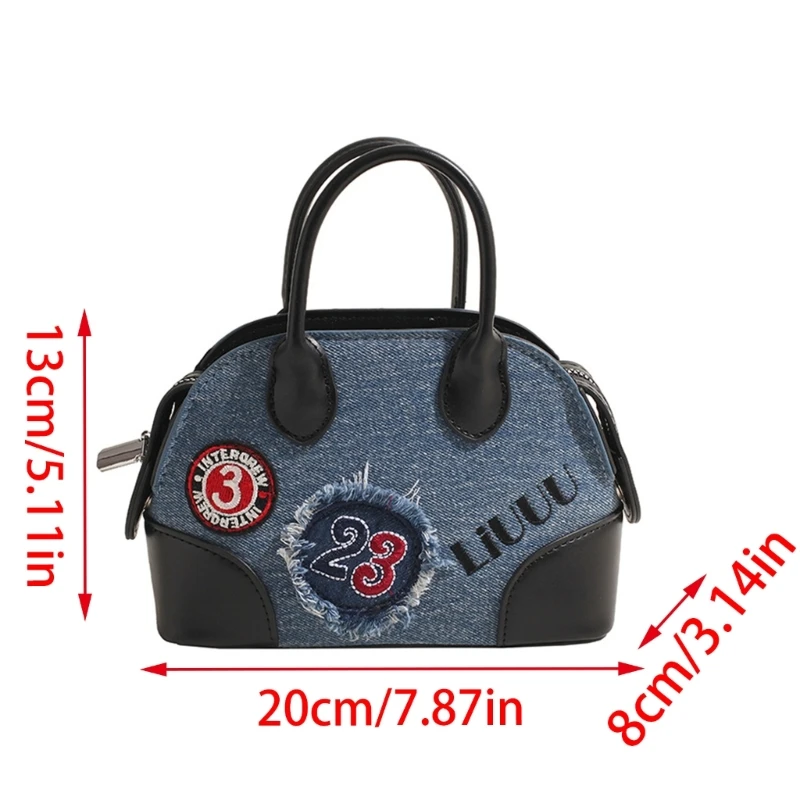 Women Shoulder Crossbody Bag Embroidery Appliques Denims Handbag with Top Handle E74B
