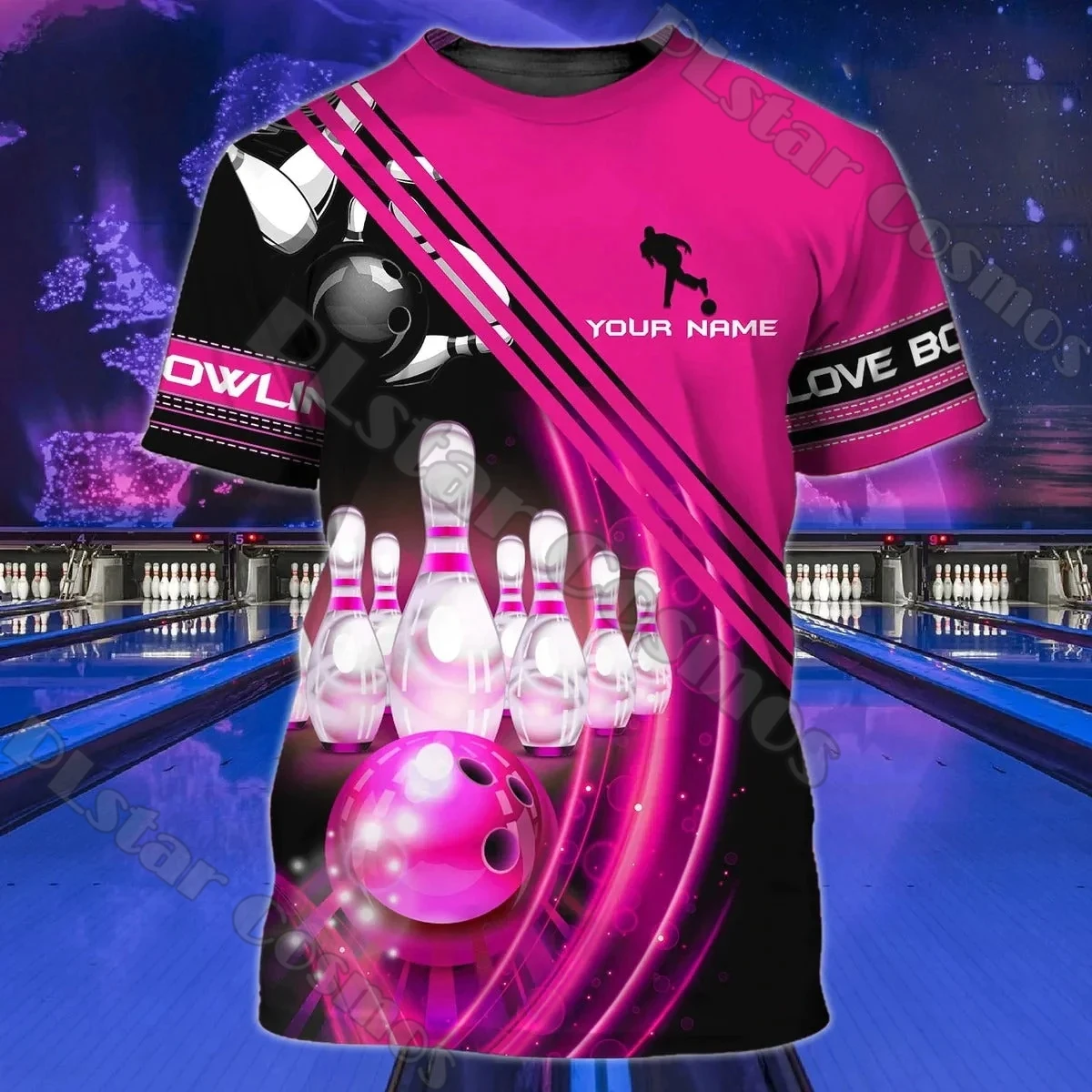 PLstar Cosmos Sommer Neuestes Herren-T-Shirt mit individuellem Namen, Bowling, 3D-gedruckt, Unisex, lässiges T-Shirt, Geschenk für Bowlingspieler DT202 – Detail 11