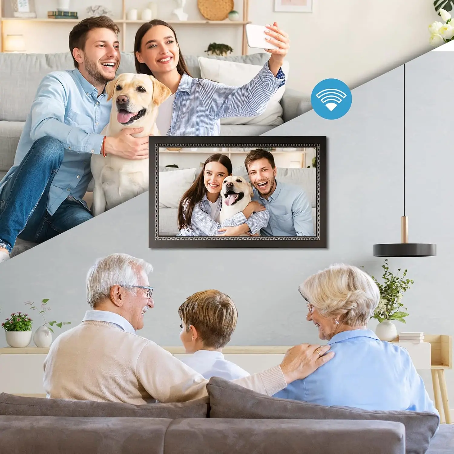 Digital Picture Frame 15.6 Inch Large Digital Photo Frame with 1920 * 1080 IPS Full HD Touchscreen, 64GB WiFi Smart Frame Share