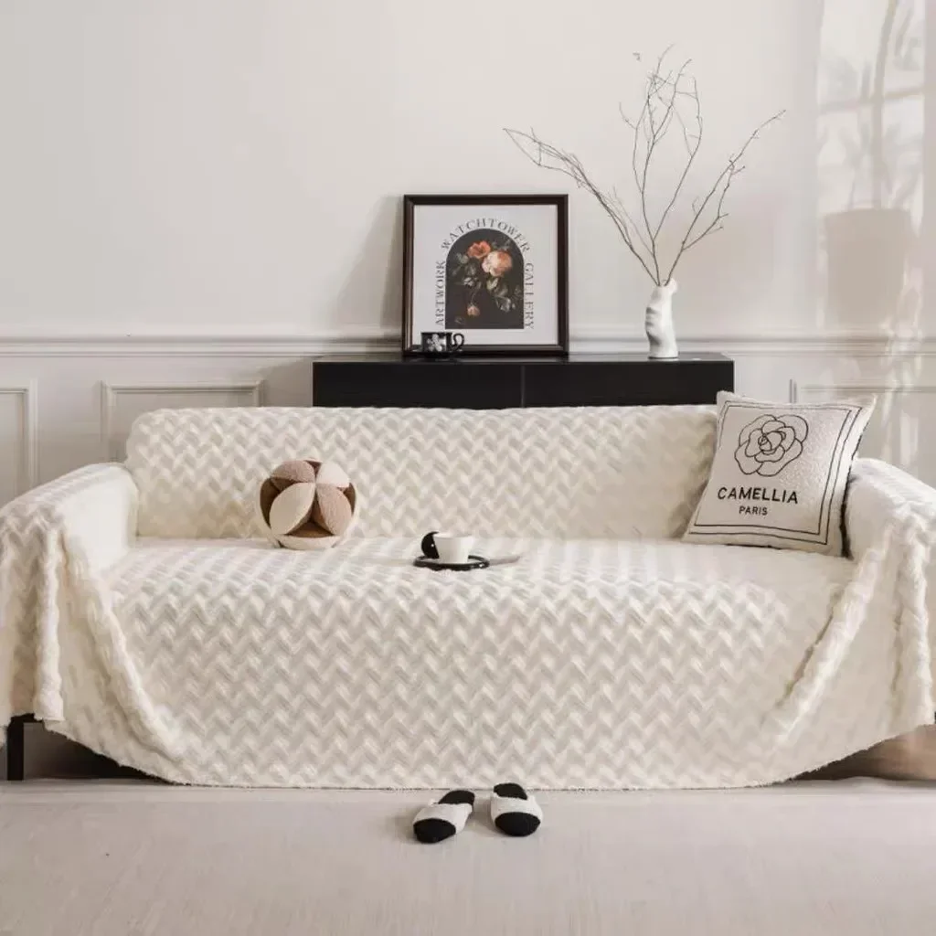 Solid Color Sofa Towel Winter Thick Plush Fully Covered Settee Cushion Home Living Room Decoration Soft Comfortable Lazy Blanket 4