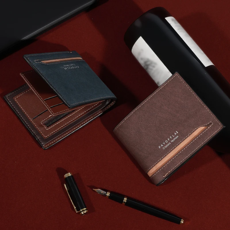 Men Short Wallet Fashion Business Card Slots Horizontal Soft PU Leather