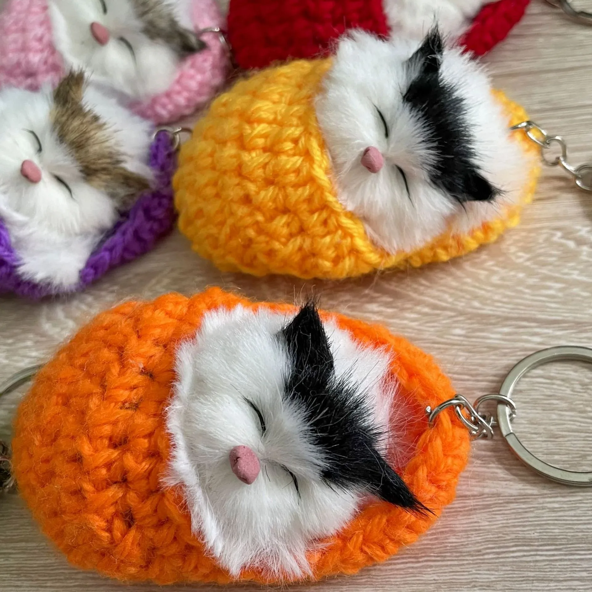 Simulation Mini Cat Keychain Cute Plush Cats With Sound Children Birthday Gifts Creative Imitation Cat Ornaments Bag Decoration