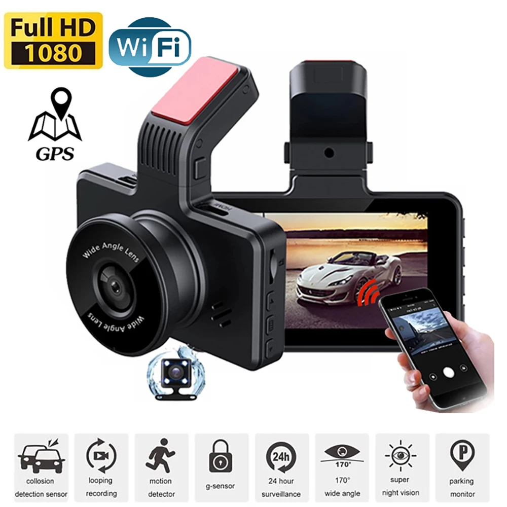 

Dash Cam WiFi 1080P Full HD Car DVR Camera Night Vision Parking Monitor Rear View Dashcam Black Box Mirror Video Recorder GPS