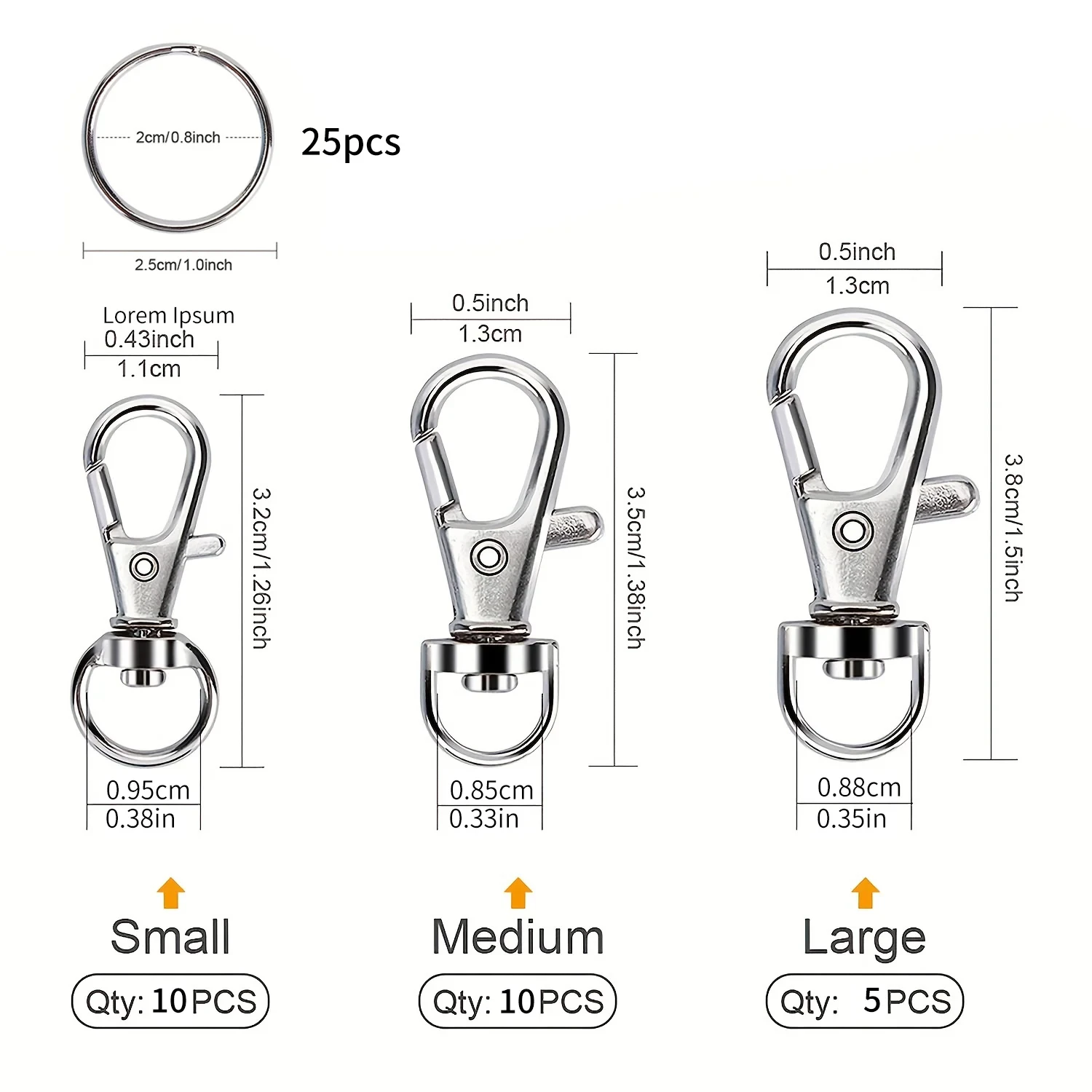 Swivel Snap Hooks Key Rings Metal Lobster Clasps Assorted Sizes 50PCS lobster clasps