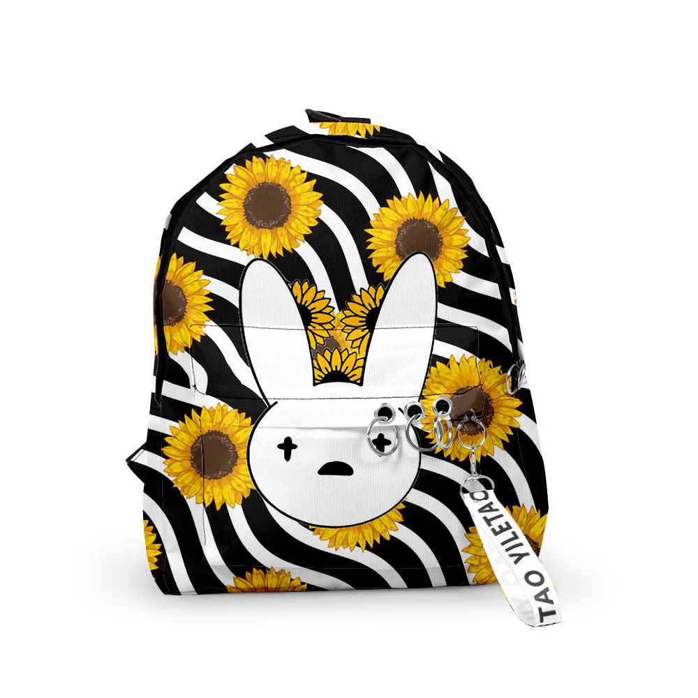 Fashion Trendy Bad Bunny Backpacks Boys/Girls pupil School Bags 3D Print Keychains Oxford Waterproof Cute Small Backpacks