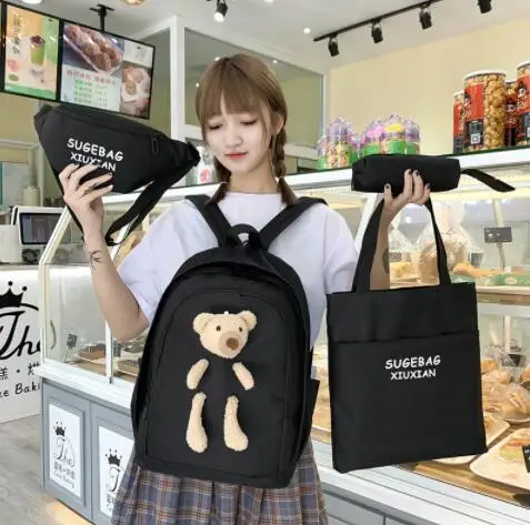 

ins schoolbag Korean version of Harajuku style ulzzang backpack female junior high school students Mori four-piece backpack tide