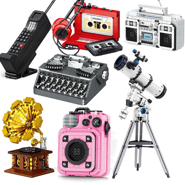 Classic Creative Ideas Building Blocks Mini Bricks Digital Camera Cellphone Typewriter Telescope Model Kit Toys For Adults
