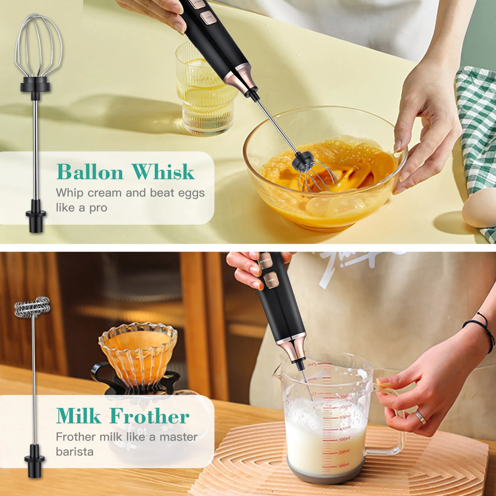 1pc ABS Milk Frother, Modern Black Battery Operated Whisk For