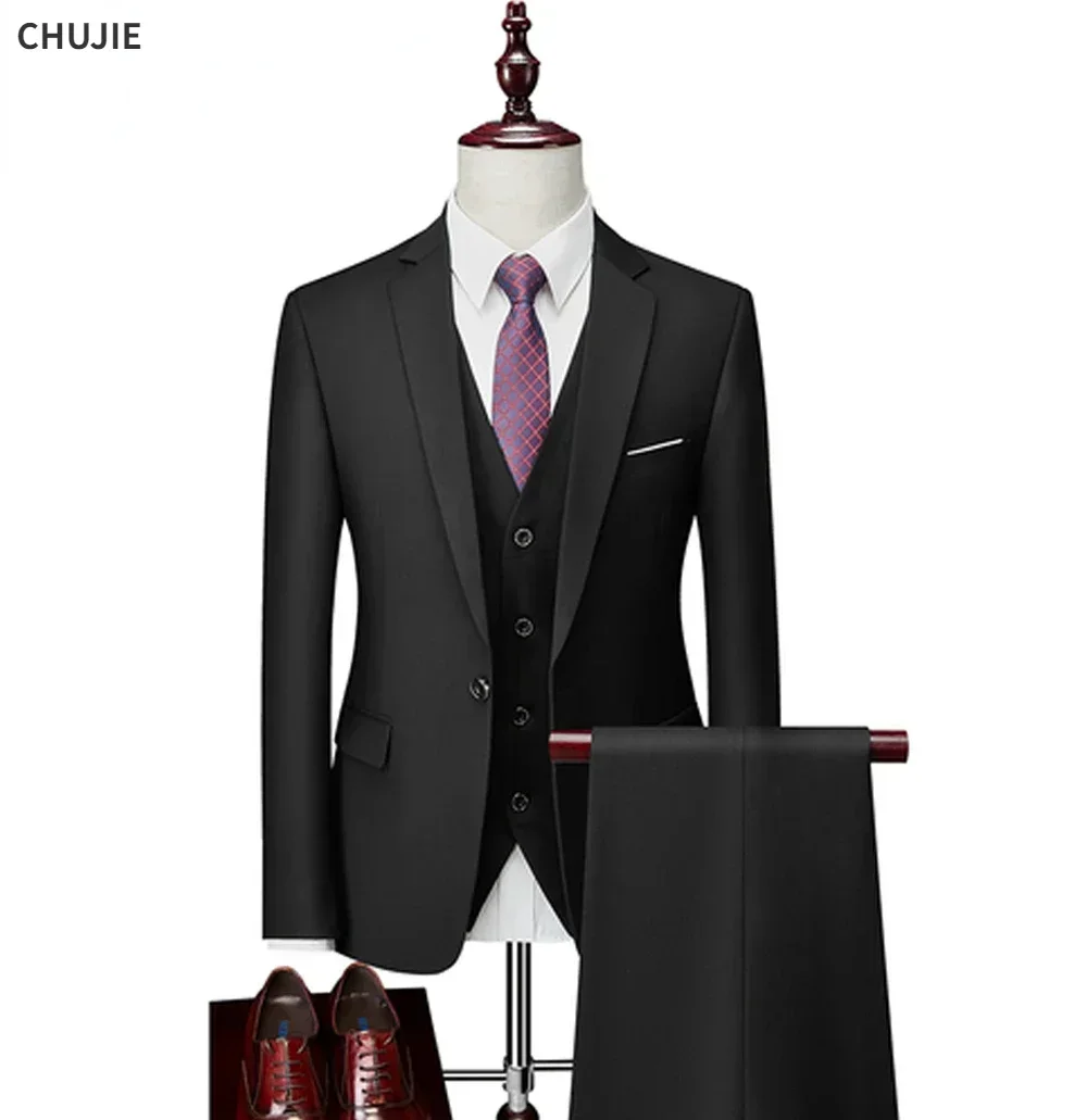 Men Wedding Suits 3 Pieces Set Blazers Outfit Jackets Vest Pants Formal Costume