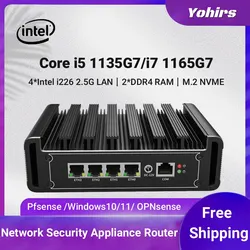 11th Gen i5 i7 1165G7 Mini PC 4xLAN 2.5G Intel i226-V NIC N5105/N5000 HDMI DP RJ45 COM Windows11 Linux/Ubuntu Firewall Computer