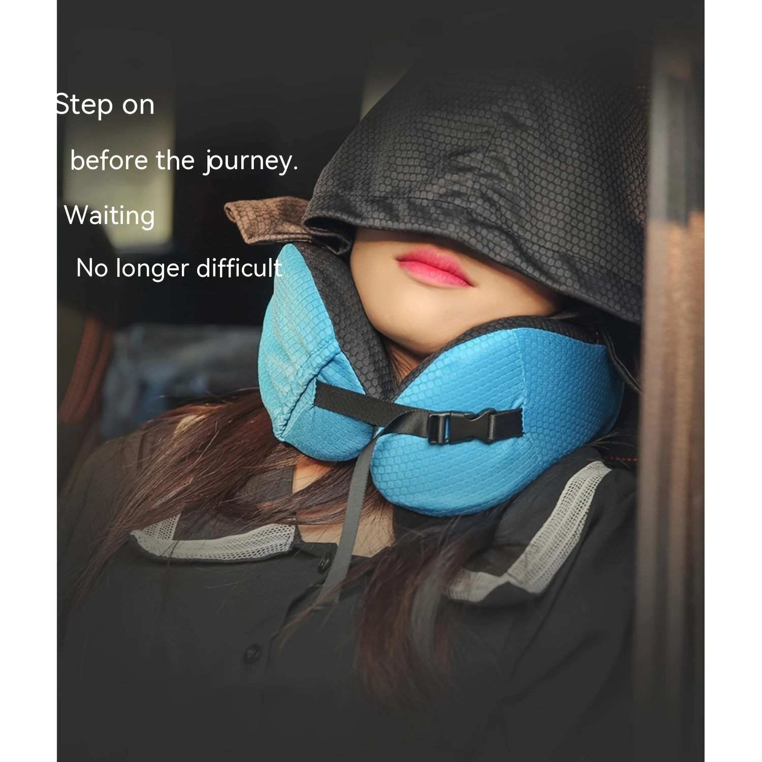 1pc Hooded U-Shape Memory Foam Travel Neck Pillow-Adjustable Support, Drawstring Carry Bag-Ideal for Flights, Road Trips, Of