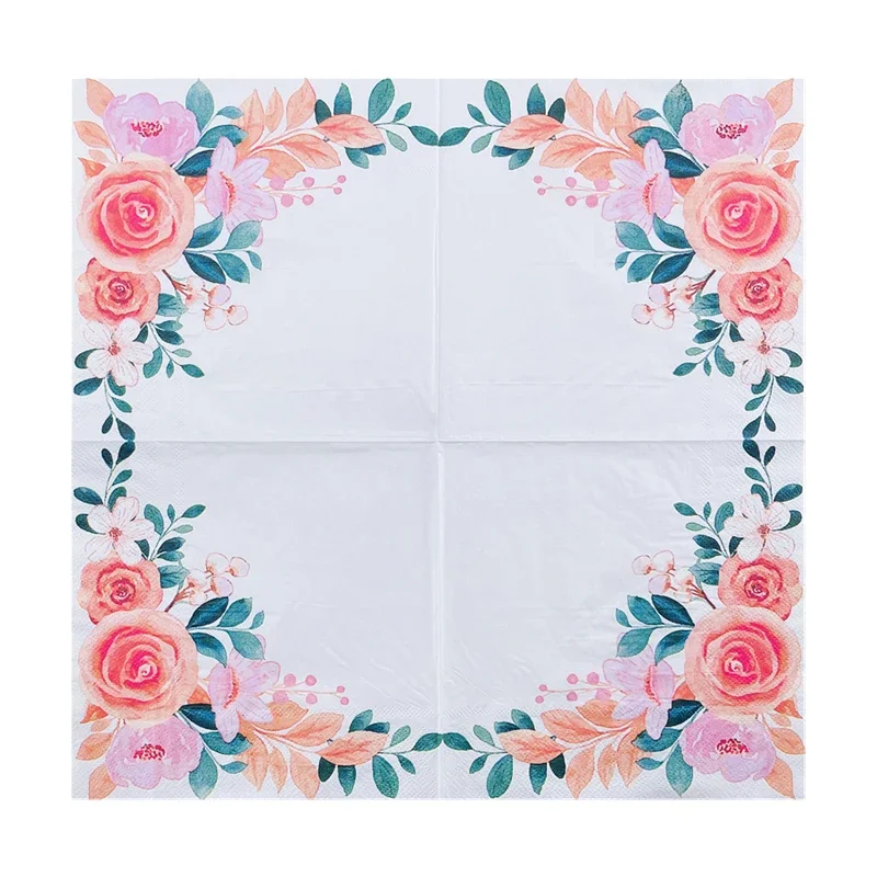 Two-ply Coloured Paper Towels Wedding Wood Pulp Paper Table Disposable NapkinsFlower Printed Napkins Food Grade Cafe Napkins