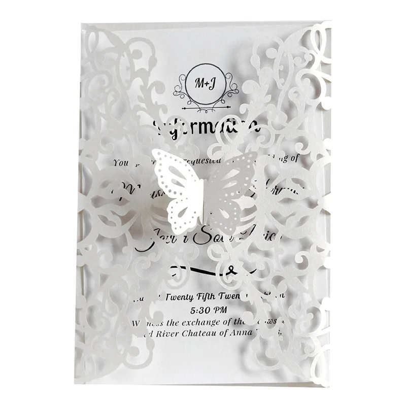 50Pcs Butterfly Design Paper Laser Cut Wedding Invitations Card Cover Decorations Birthday Valentine's Day Party Supplies Decor