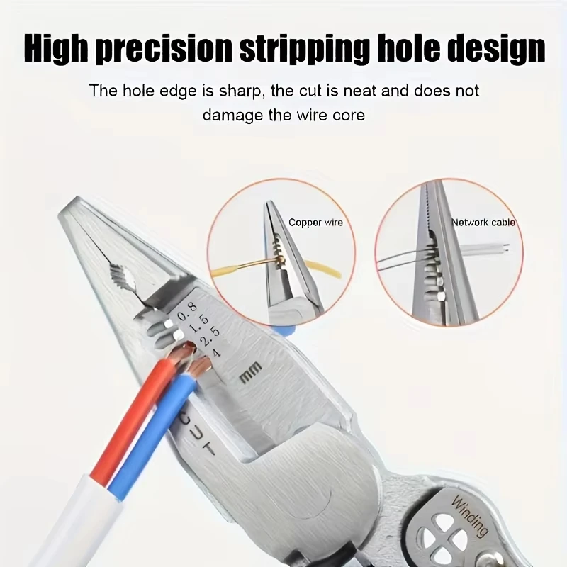 Versatile 9-In-1 Electrical Stripping and Crimping Tool with Voltage Tester