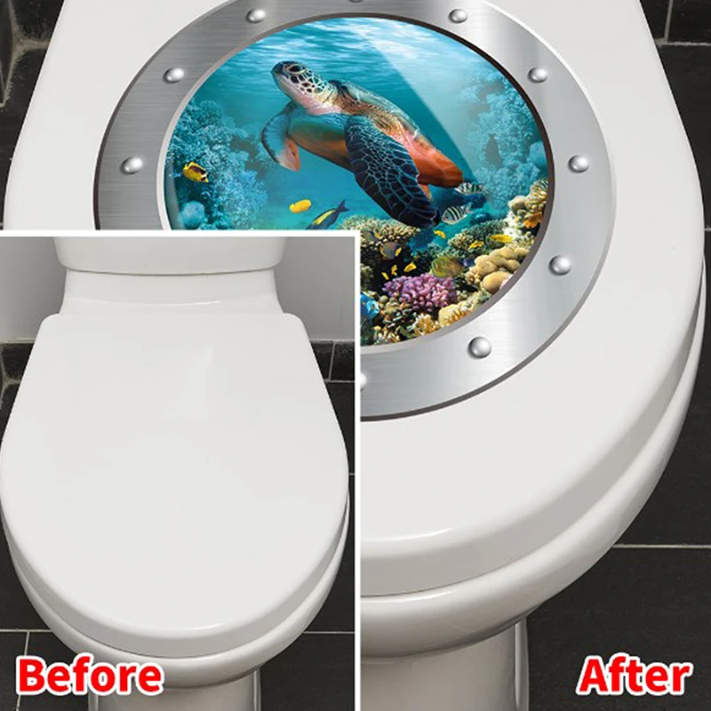 Sea Life Sea Turtle Toilet Lid Sticker Window Wall Stickers Refrigerator Bathroom Home Decoration Mural Art Animal Decal