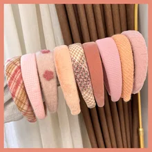 

2022 Gentle Pink Woman Hairbands Girl Sweet Plush Wide Side Sponge Headband Hair Hoop Fashion Simple Solid Color Hair Accessory