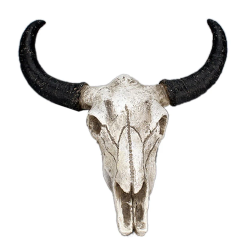 Hot Yo-Resin Cow Skull Head Wall Hanging Decoration 3D Animal Wildlife Sculpture Figurine Crafts Horns For Home Decor