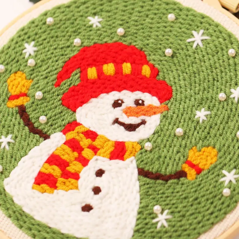 Christmas Santa Snowmen Tree Punch Needle Kit with Tool for DIY Craft Gift for Christmas Room Decor