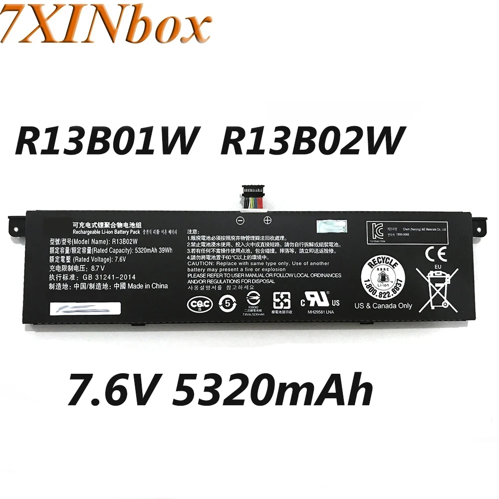 

7XINbox R13B01W R13B02W 7.6V 39Wh 5107mAh/5320mAh Laptop Battery For Xiaomi Mi Air 13.3" Series Tablet Notebook