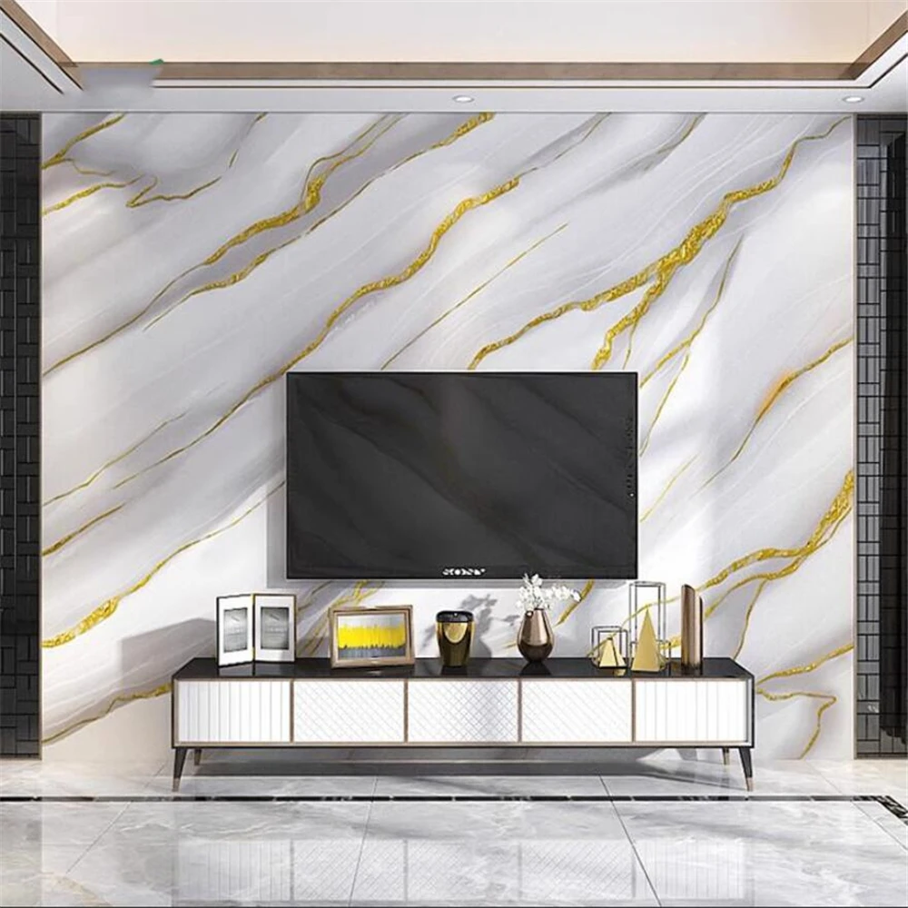 Personalizado Luxo Minimalista Imitação Mármore Papel de Parede tv Fundo Papel de Parede Linhas Douradas Dourado Papéis de Parede 3d Home Decor