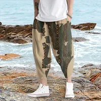 Baggy Harem Pants Men Trousers Causal Ethnic Print Hippie Joggers Cross-Pants Loose Trousers Lantern Wide Leg Pants Pantalon