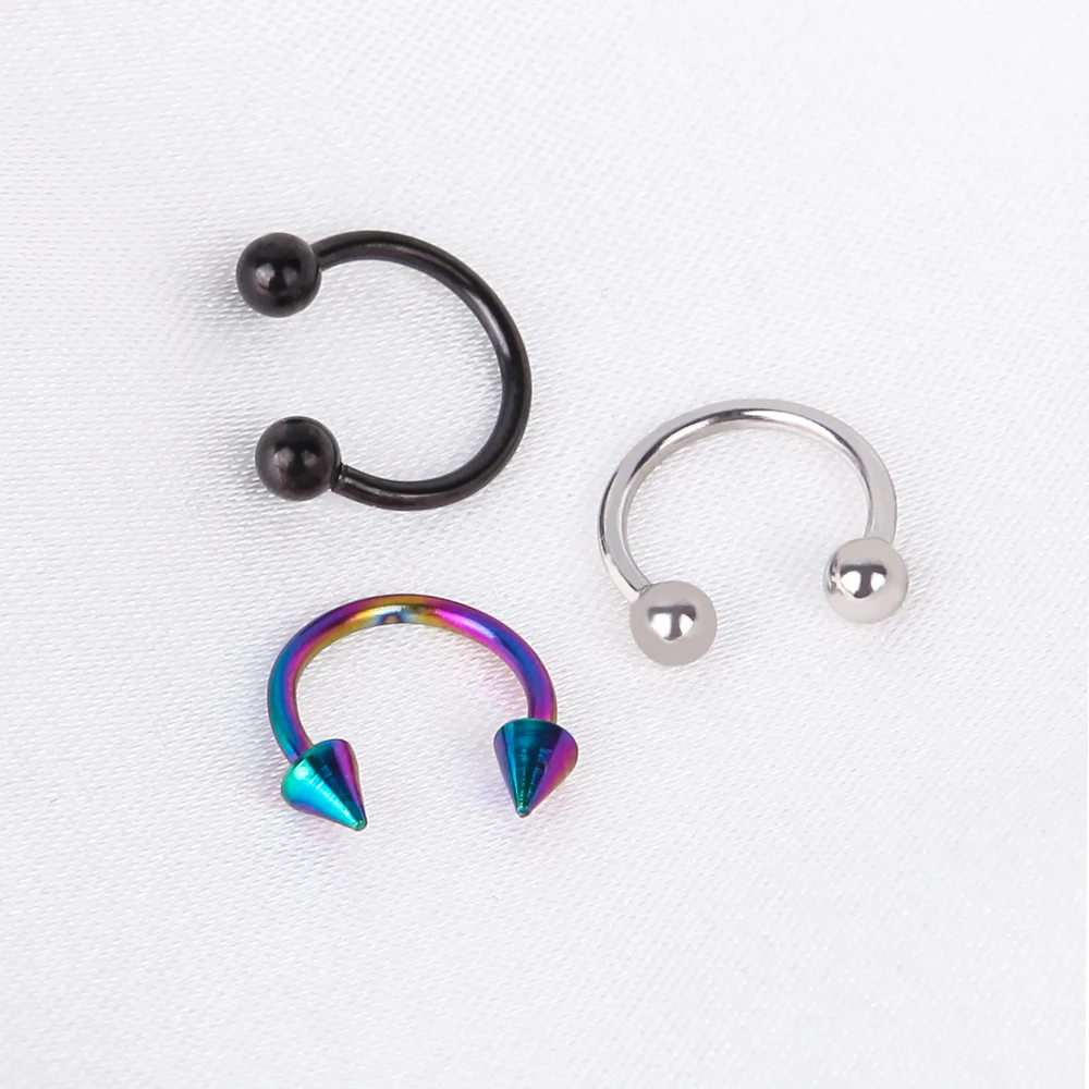 Stainless Steel Cone Spike Horseshoe Circular Septum Nose Ring Nipple Hoops Nose Septum Eyebrow Ear Piercing Body Jewelry 2Pcs