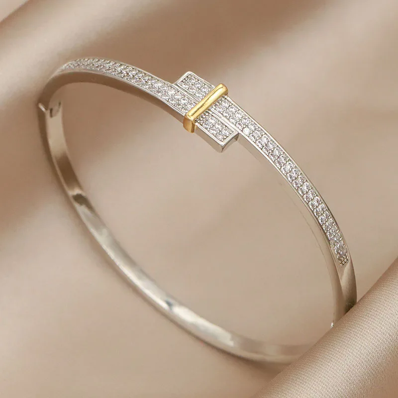 Classical Full Crystal Cubic Zircon Bangles&Bracelet Wide Wedding Bridal Zirconia Bracelet Ins Fashion Brand Jewelry