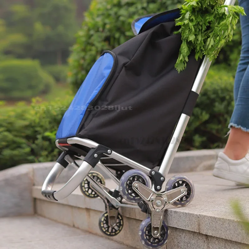

Portable Aluminum Alloy Shopping Cart Folding Trolley Elderly Stairs Carts with Shopping Bag