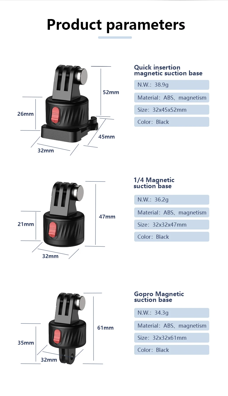 Description Picture 3 of itemQuick Release Magnetic Mount Base GoPro & 1/4'' Tripod Mount Base Adapter for GoPro 11 10 9 Insta360 Action Camera Accessories