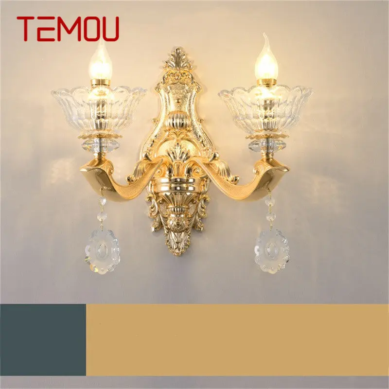 

TEMOU Nordic Vintage Wall Lamp LED Crystal Sconce Indoor Fixture Gold Luxury Decor For Home Bedroom Living Room Corridor