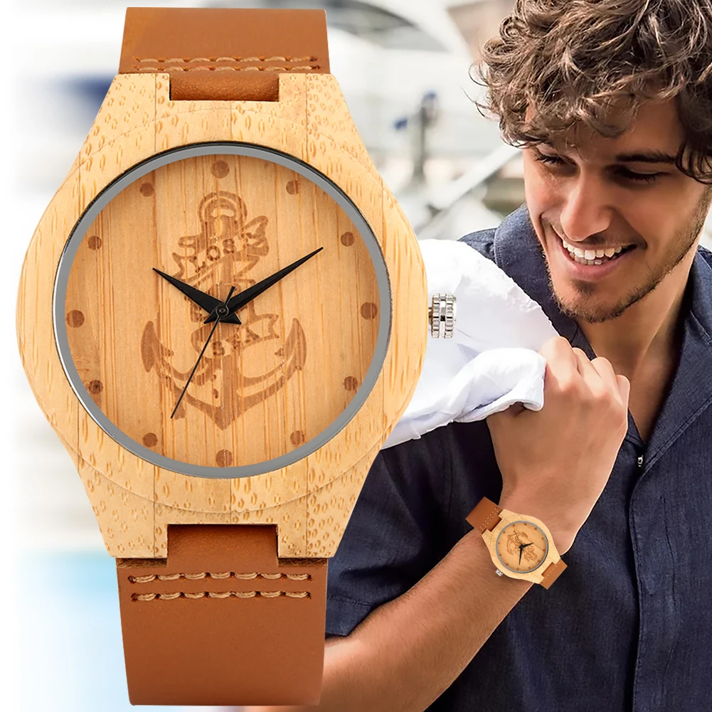 Relojes de madera Para Hombre, reloj de pulsera de cuarzo con de ancla de lujo, personalizado, Regalos Para Hombre| | - AliExpress