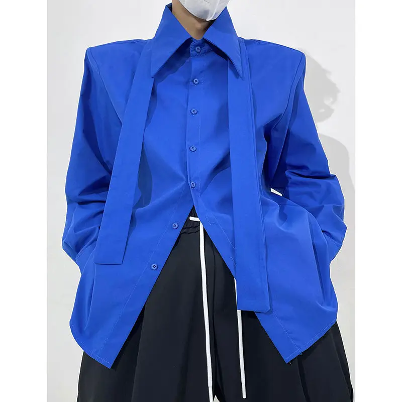 

High end design sense, niche bubble sleeves, blue shirt for women in autumn, new outerwear street fashion top trend